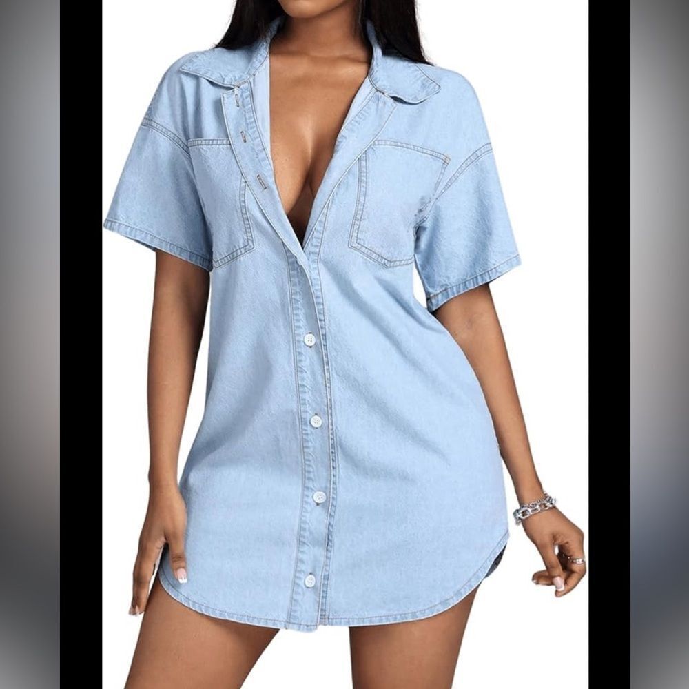 NEW SHEIN Light Blue Casual Button Down Shirt